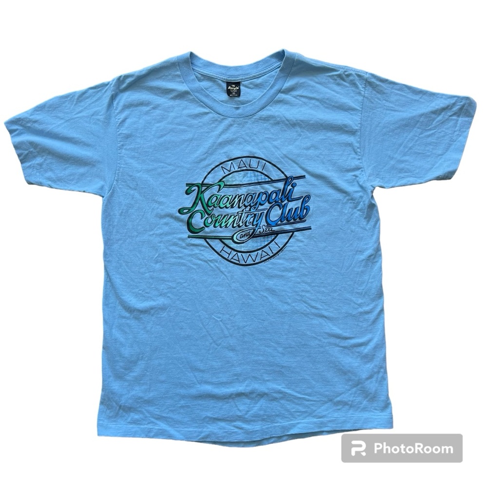 VTG 80s Anvil Short Sleeve Crewneck Hawaii Beach Single Stitch T-Shirt Blue XXL - Picture 3 of 6